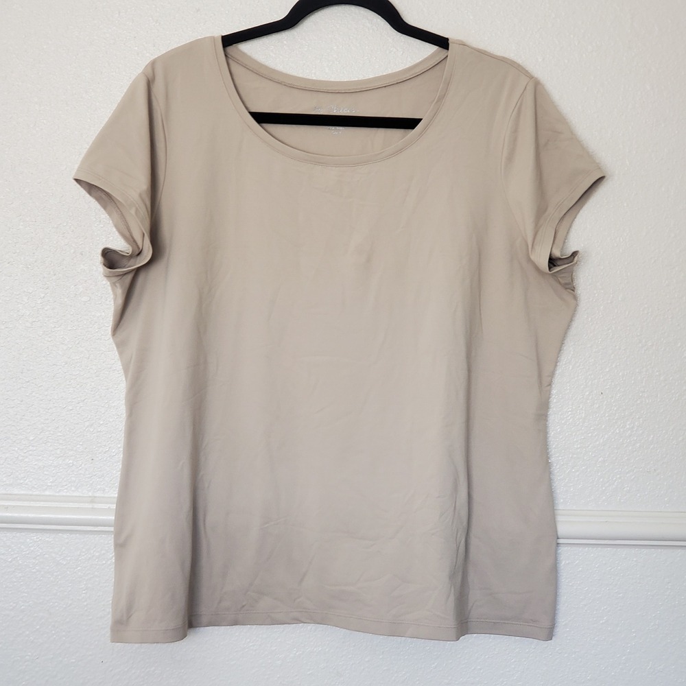 Chicos 3 Microfiber Short Sleeve Scoop Neck Tee Beige Tan Size XL